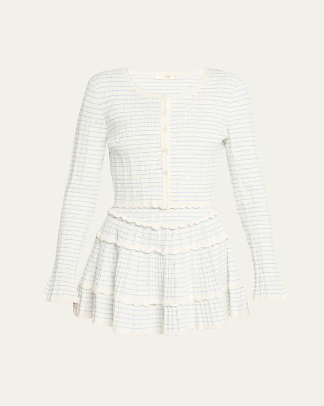 Media Striped Stretch Pointelle Cropped Cardigan